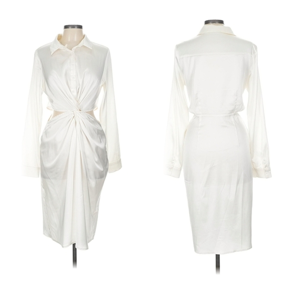 NASTY GAL Love Potion White Knot Button Closure Unlined Satin Dress- Size Large - Picture 5 of 11